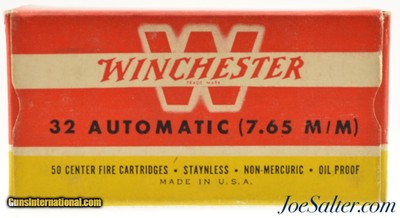 Excellent Winchester 32 ACP Ammo "1946" Style Full Box