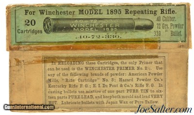 Early Winchester 40-72 Black Powder
Ammo Full Box Model 1895 Rifle