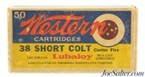 Western 38 Short Colt Ammo "Bullseye" Target Logo Box Lubaloy 50 Rds