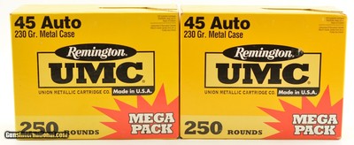 Remington UMC 45 ACP 230 Gr Metal Case Ammo 500 Rounds