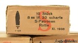 WWII German 50 Rounds Stück 8mm M.30 Scharfe S-Patronen 1938 - 2 of 3