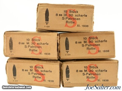 WWII German 50 Rounds Stück 8mm M.30 Scharfe S-Patronen 1938