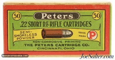Crisp Sealed! Peters Non-Corrosive Multi-Colored Issue 22 Short Ammo Cincinnati