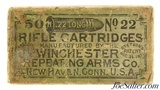 Winchester 22 Long Black Powder Ammo Full Box Circa 1890's