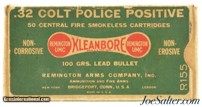 Remington UMC "Dog Bone" Kleanbore 32 Colt Police Positive (New Police) Ammo 1930's