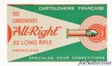 French "All-Right" 22 LR Ammo Cartoucherie Francaise Foreign Cartridges - 1 of 4