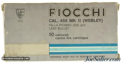 Full Box Fiocchi 455 MK II Webley Ammo 262 Gr Lead Round Nose 50 Rds