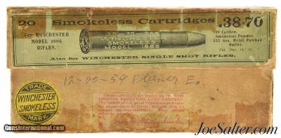 Scarce Smokeless Winchester 38-70 Ammo Full Box Soft Point 255 Grain Bullets Model 1886