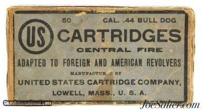 Scarce US Cartridge Co. 44 Bull Dog Caliber BP Ammo Full Box Lowell, Mass
