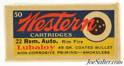 Rare Western 22 Rem Auto Ammo "Bullesye" Target Logo Full Box Excellent
