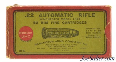 Remington UMC 22 Win Auto "Ungreased" Ammo 1920's Full Model 1903