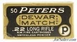 Peters Dewar Match 22 LR Ammo Full Box Kings Mills / Remington - 1 of 7