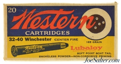 Early 1930's Western "Bullseye" Target Logo Box 32-40 Winchester SP Boat Tail