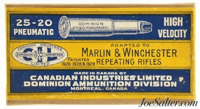 Excellent Scarce Dominion Box 25-20 Pneumatic Ammo Feb 1932
