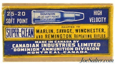 Excellent Dominion 25-20 Win Soft Point Full Box 1936