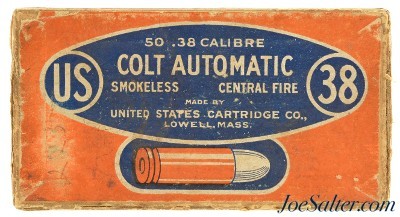 US Cartridge Company 38 Colt Automatic Ammo Lowell, Mass 38 ACP