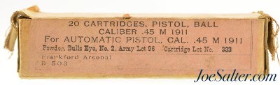 Sealed Frankford Arsenal 45 ACP M 1911 Ammo 1927 Twenty Rounds