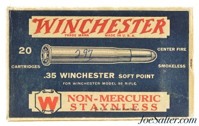 Winchester 35 Win Ammo Full Box 1930's Staynless Non-Mercuric SP