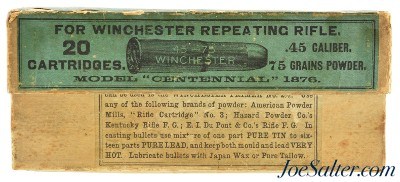 Centennial Box 45-75 Winchester Ammo Final Version Black Powder Late
1890's