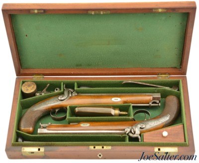 Cased Pair of British Back-Action Traveling Pistols by Thomas Tipping