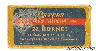 Scarce Full Box Peters 22 Hornet Ammo 45 Grain Soft Point