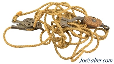 Scarce Antique M. Klein Ranch Fence Wire Wood Block & Tackle Puller