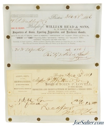 Rare Framed Civil War Era Gun Receipts Ethan Allen Colt S&W Spencer Henry