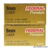 Federal Premium 9mm Luger 147 Gr Hydra-Shok JHP Hollow Point Ammo 100 Rnds - 2 of 3