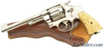 Pre-War Smith & Wesson 44 Hand Ejector Nickel Revolver Mfg 1923 Jigged Bone Stocks