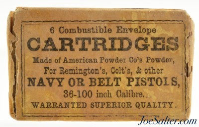 Post Civil War H.W. Mason 36 Cal Navy Combustible Ammo Packet Colt & Remington