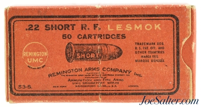 Early 1920's Remington UMC 22 Short Lesmok Ammunition Full Box