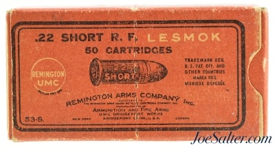 Early 1920's Remington UMC 22 Short Lesmok Ammunition Full Box