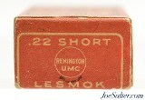 Early 1920's Remington UMC 22 Short Lesmok Ammunition Full Box - 3 of 7