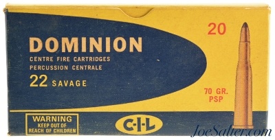 Excellent Dominion 22 Savage High Power Ammo Full Box C-I-L 70 Grain PSP
