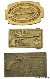 3 Vintage Brass Buckles Ruger Firearms, Colt 1851 Navy