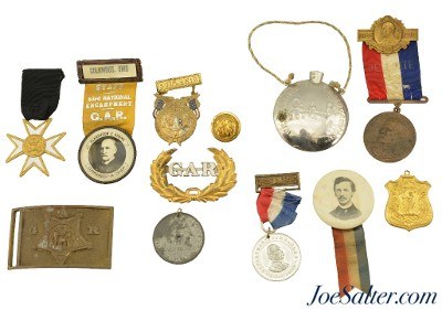 G.A.R. Encampment Collection 12 Pcs Medals, Canteen, Belt Buckle