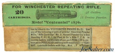 Late 1880's Winchester "Centennial" 1876 Box 45-75 BP Ammo