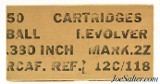 1950'S RCAF .380 Revolver Mark 2z Ammo 38/200 Full Box 50 Rounds
