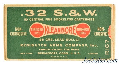 Excellent Brick Fresh 1930's "Dog Bone" Kleanbore Logo 32 S&W Smokeless Ammo