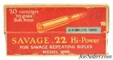 Sealed! 22 Savage High Power Ammo Full Box Model 1899