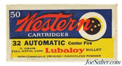 Crisp Western "Bullseye" Box 32 Auto Ammo Lubaloy Bullet Full 50 Rds