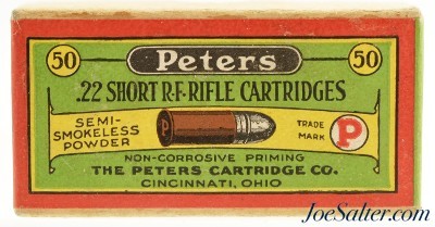 Crisp Sealed! Peters Non-Corrosive Multi-Colored Issue 22 Short Ammo Cincinnati