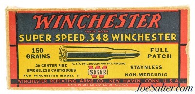 Extremely Rare Wincheste Full Patch 348 Win Super Speed Ammo Full Box!