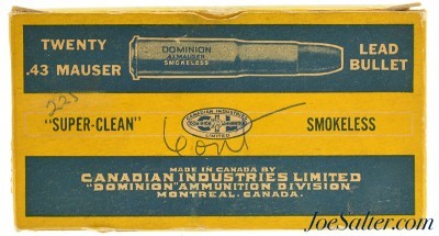 Vintage DOMINION .43 Mauser 385gr. Lead Ammo 20rnds