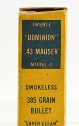 Vintage DOMINION .43 Mauser 385gr. Lead Ammo 20rnds - 2 of 5