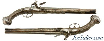 Interesting Pair of Highly Embellished 20-Bore Pistols Purportedly by Robert Delany ca. 1720