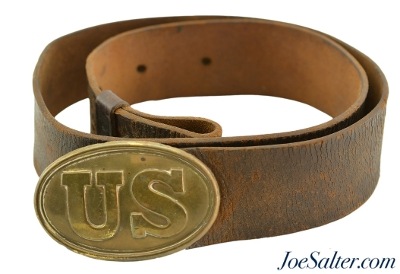 Original Civil War Named Leather Waist Belt & U.S. Lead Filled Buckle - Image 1 of 6