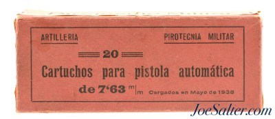 Spanish Civil War Ammo 7.63mm Mauser Ammo Full Box 1938 - Image 1 of 6