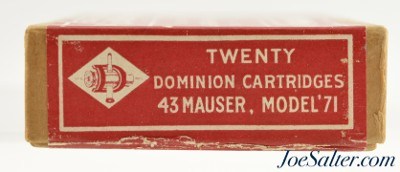 Dominion Cartridge Co. 43 Mauser Black Powder Ammo Full Box Model '71 - Image 3 of 4