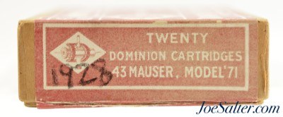 Dominion Cartridge Co. 43 Mauser Black Powder Ammo Full Box Model '71 - Image 2 of 4
